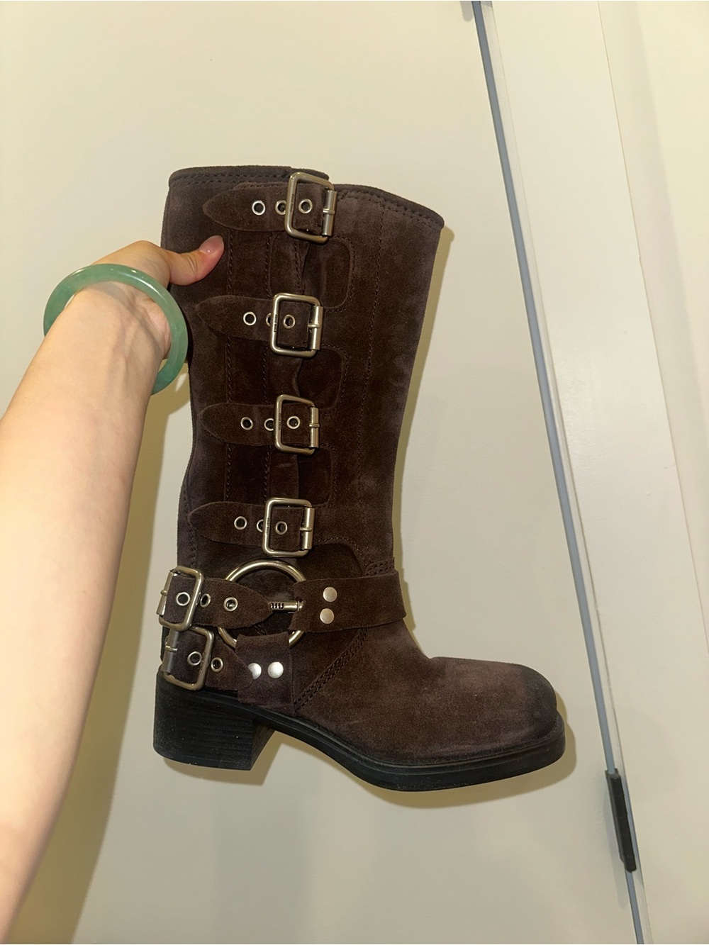 Miu Miu Dark Brown Suede Moto Boots - Picture 4 of 5